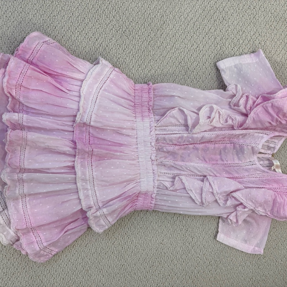 LoveShackFancy Pink Ruched Puff Sleeve Mini Dress